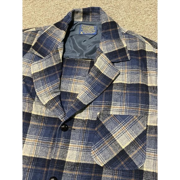 Vintage 90s Mens Large Pendleton Brown Plaid 100% Virgin Wool Blazer Jacket USA - Picture 3 of 8